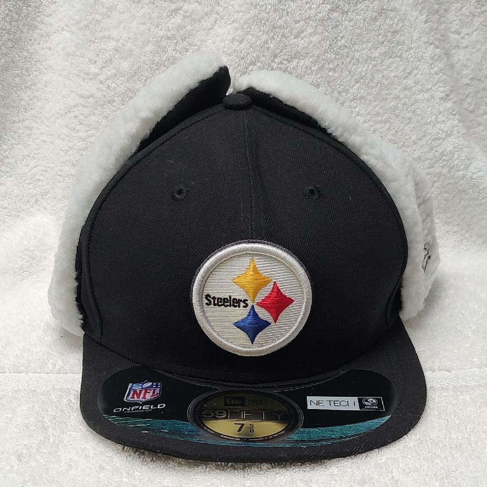 New Era 59FIFTY Pittsburgh Steelers 7 5/8 NE Tech Winter Ear Flaps -New